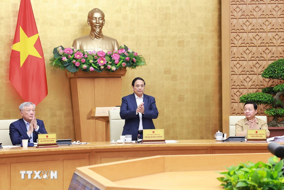Thủ tướng Phạm Minh Chính chủ trì Phiên họp Chính phủ thường kỳ tháng 6 năm 2025 và Hội nghị trực tuyến Chính phủ với các địa phương. (Ảnh: Dương Giang/TTXVN)
