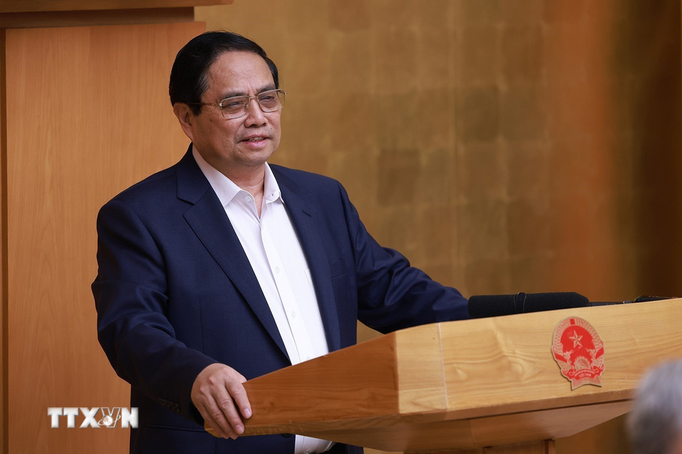 Thủ tướng Phạm Minh Chính chủ trì Phiên họp Chính phủ thường kỳ tháng 6 năm 2025 và Hội nghị trực tuyến Chính phủ với các địa phương. (Ảnh: Dương Giang/TTXVN)