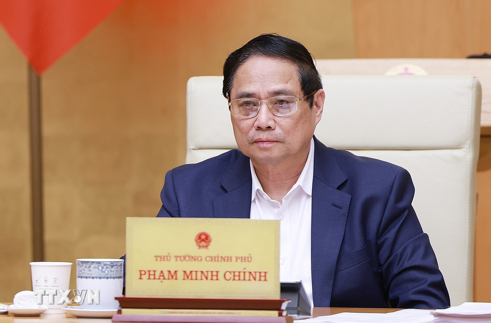 Thủ tướng Phạm Minh Chính chủ trì Phiên họp Chính phủ thường kỳ tháng 6 năm 2025 và Hội nghị trực tuyến Chính phủ với các địa phương. (Ảnh: Dương Giang/TTXVN)