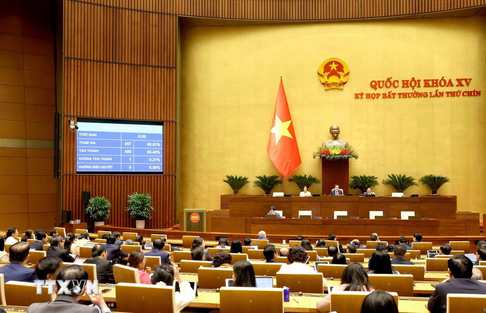 Quốc hội thông qua dự thảo Nghị quyết phê chuẩn đề nghị của Thủ tướng Chính phủ về việc bổ nhiệm Bộ trưởng nhiệm kỳ 2021 - 2026. (Ảnh: Phương Hoa/TTXVN)