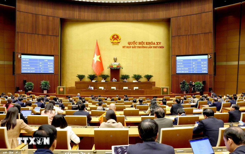 Quốc hội thông qua dự thảo Nghị quyết của Quốc hội về việc bầu Phó Chủ tịch Quốc hội khóa XV. (Ảnh: Phương Hoa/TTXVN)