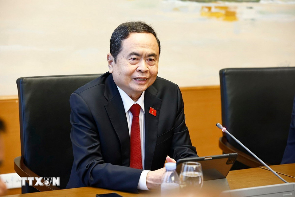 Chủ tịch Quốc hội Trần Thanh Mẫn, đại biểu Quốc hội tỉnh Hậu Giang phát biểu. (Ảnh: Doãn Tấn/TTXVN)