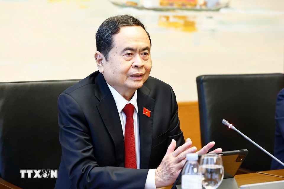 Chủ tịch Quốc hội Trần Thanh Mẫn, đại biểu Quốc hội tỉnh Hậu Giang phát biểu. (Ảnh: Doãn Tấn/TTXVN)