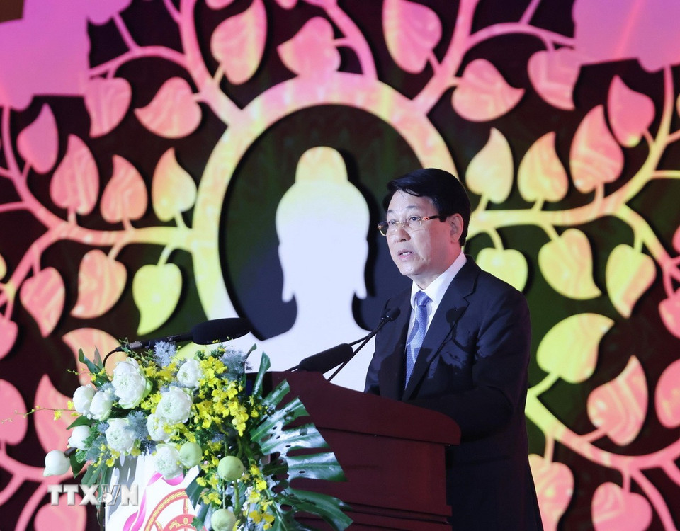 Chủ tịch nước Lương Cường phát biểu tại Lễ khai mạc Đại lễ Phật đản Liên hợp quốc lần thứ 20 - Vesak 2025. (Ảnh: Lâm Khánh/TTXVN)