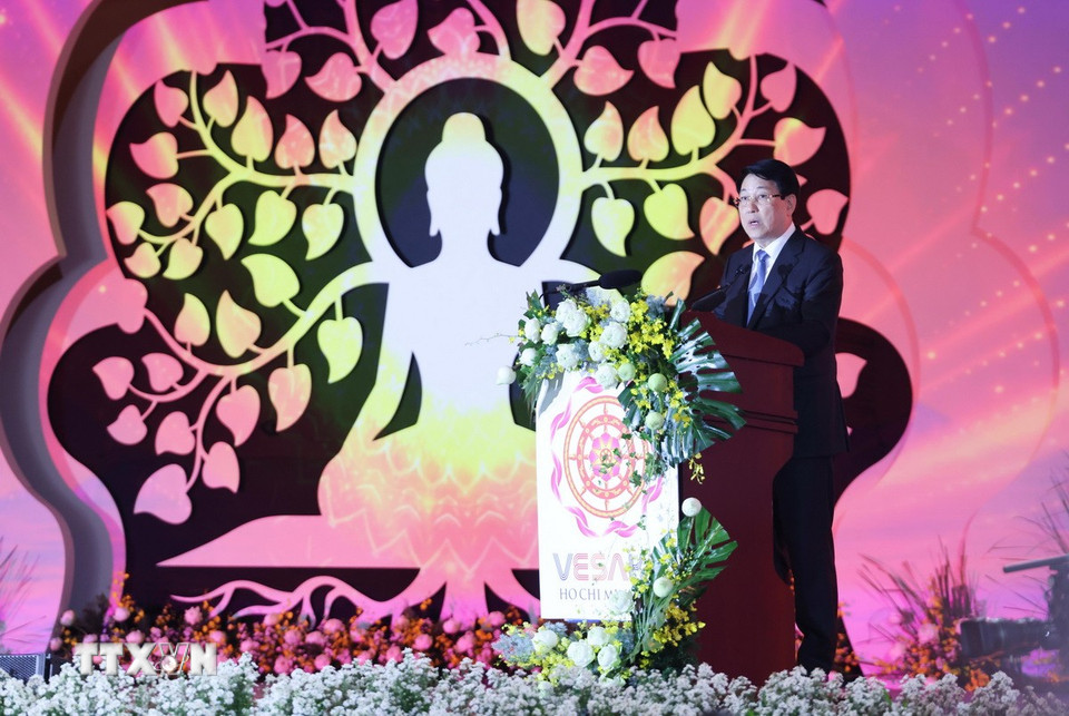 Chủ tịch nước Lương Cường phát biểu tại Lễ khai mạc Đại lễ Phật đản Liên hợp quốc lần thứ 20 - Vesak 2025. (Ảnh: Lâm Khánh/TTXVN)