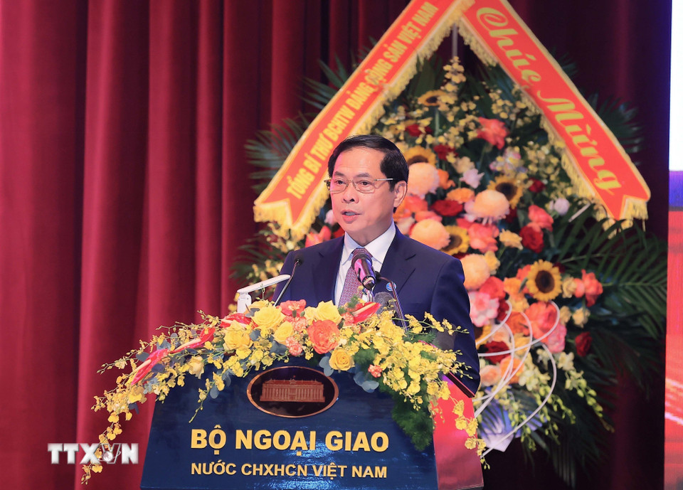 Phó Thủ tướng, Bộ trưởng Bộ Ngoại giao Bùi Thanh Sơn phát biểu. (Ảnh: Thống Nhất/TTXVN)