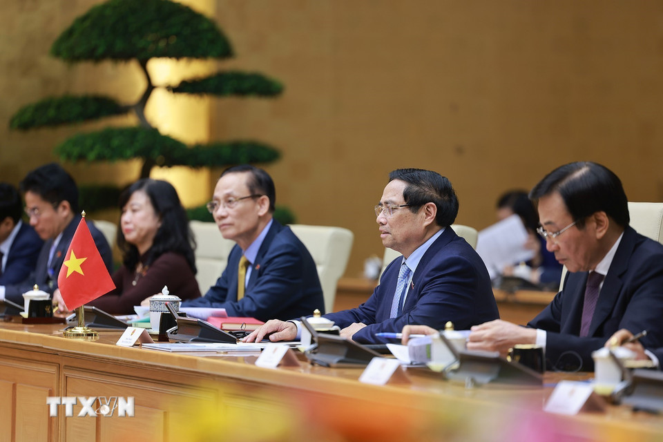 Thủ tướng Phạm Minh Chính phát biểu tại cuộc hội kiến Quốc vương Jordan Abdullah II Ibn Al Hussein. (Ảnh: Dương Giang/TTXVN)