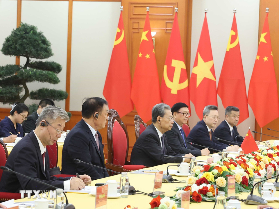 Ủy viên trưởng Nhân đại toàn quốc Trung Quốc Triệu Lạc Tế tại buổi tiếp. (Ảnh: Thống Nhất/TTXVN)