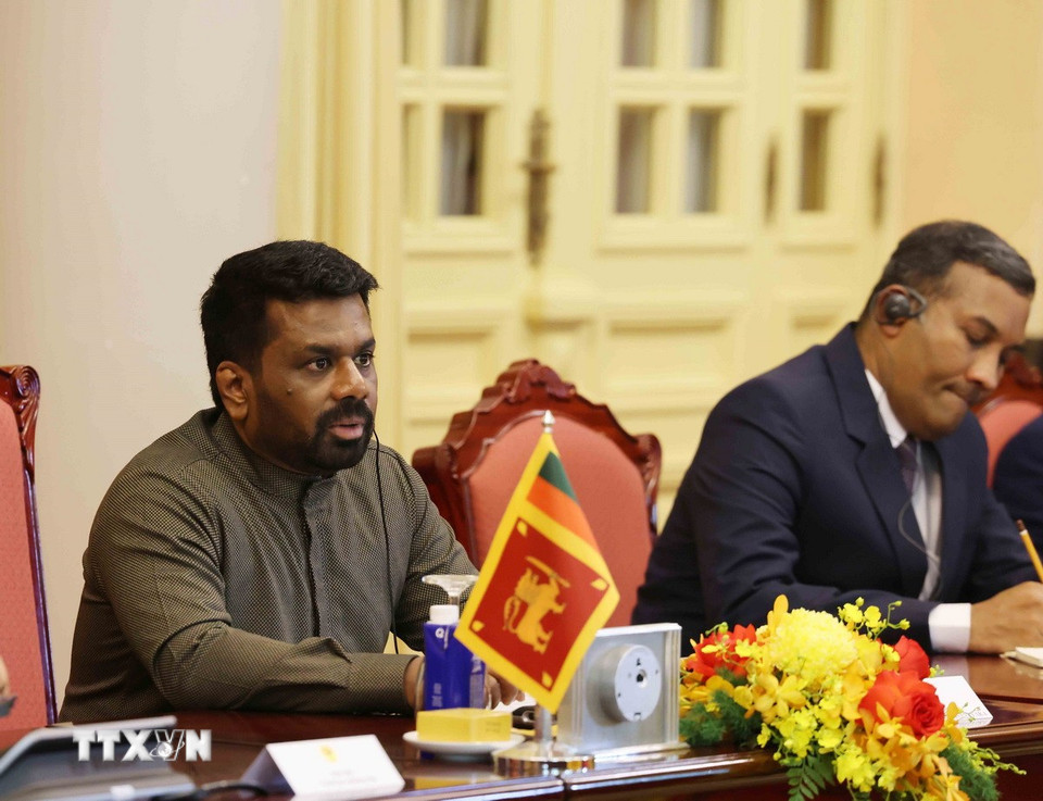 Tổng thống Sri Lanka Anura Kumara Dissanayaka phát biểu tại cuộc hội đàm với Chủ tịch nước Lương Cường. (Ảnh: Lâm Khánh/TTXVN)