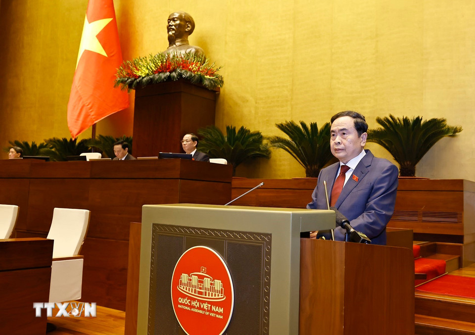 Chủ tịch Quốc hội Trần Thanh Mẫn phát biểu khai mạc Kỳ họp. (Ảnh: Doãn Tấn/TTXVN)