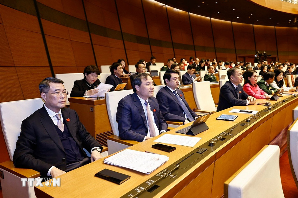 Đoàn đại biểu Quốc hội tỉnh Hà Tĩnh dự kỳ họp bất thường lần thứ 9, Quốc hội khoá XV. (Ảnh: Doãn Tấn/TTXVN)