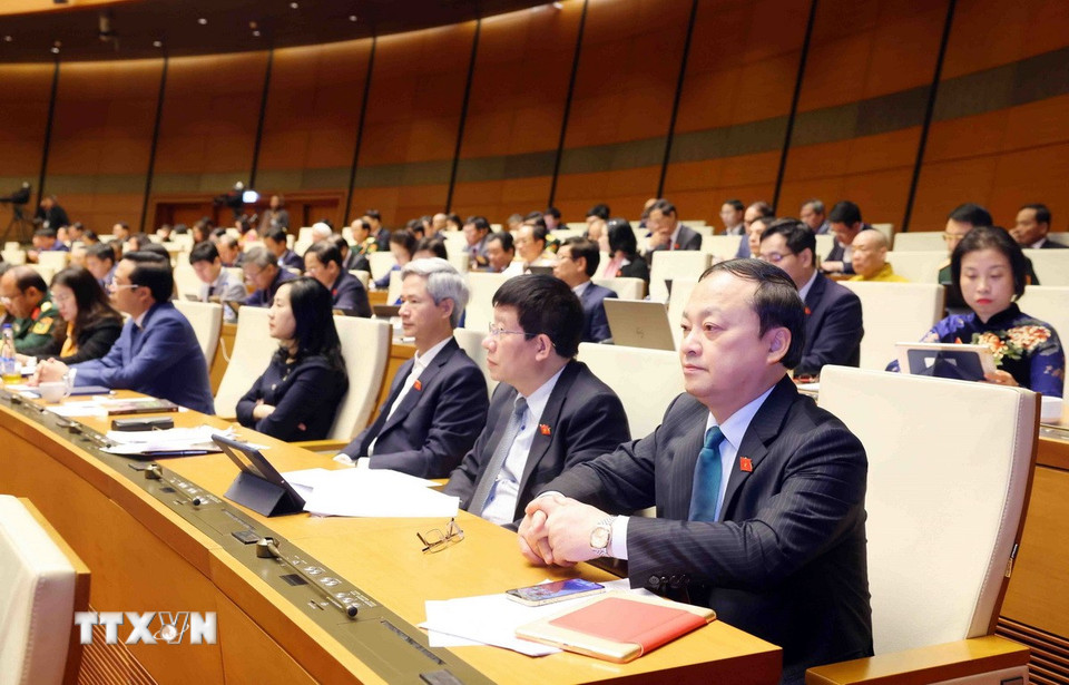 Đoàn đại biểu Quốc hội tỉnh Hưng Yên tham dự Kỳ họp bất thường lần thứ 9, Quốc hội khóa XV. (Ảnh: Phạm Kiên/TTXVN)