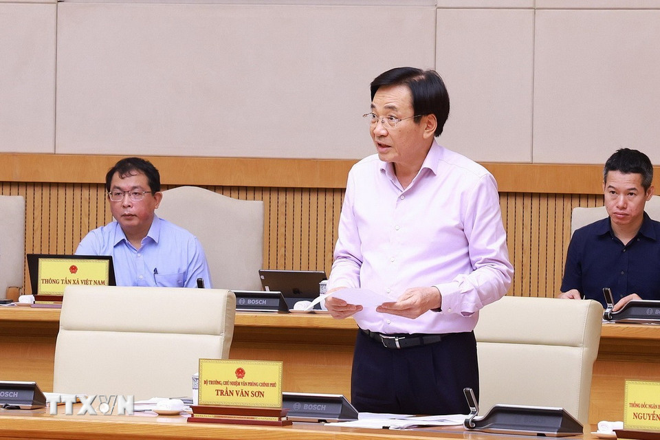 Bộ trưởng, Chủ nhiệm Văn phòng Chính phủ Trần Văn Sơn phát biểu. (Ảnh: Dương Giang/TTXVN)