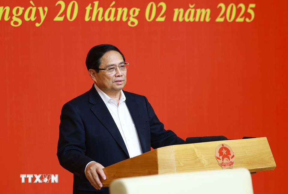 Ủy viên Bộ Chính trị, Bí thư Đảng ủy, Thủ tướng Chính phủ Phạm Minh Chính phát biểu tại hội nghị.(Ảnh: Dương Giang/TTXVN)