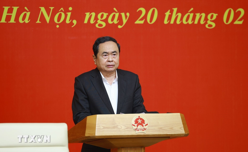 Ủy viên Bộ Chính trị, Bí thư Đảng ủy, Chủ tịch Quốc hội Trần Thanh Mẫn phát biểu tại hội nghị. (Ảnh: Dương Giang/TTXVN)