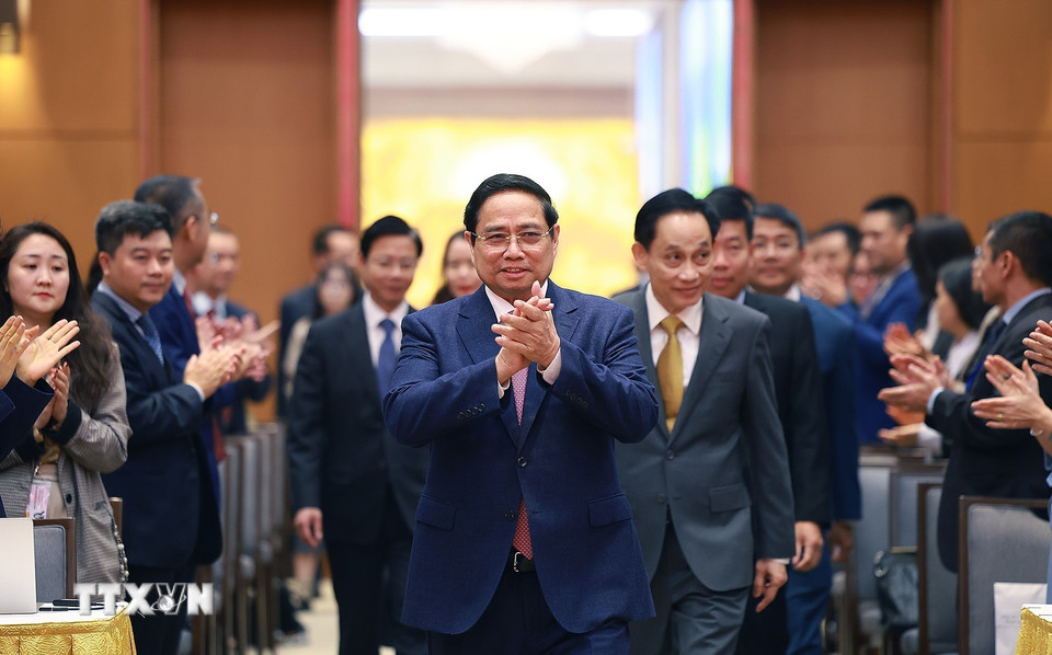 Thủ tướng Phạm Minh Chính đến dự Hội nghị tổng kết công tác ngành Ngoại giao năm 2025 và phương hướng, nhiệm vụ năm 2026. (Ảnh: Dương Giang/TTXVN)