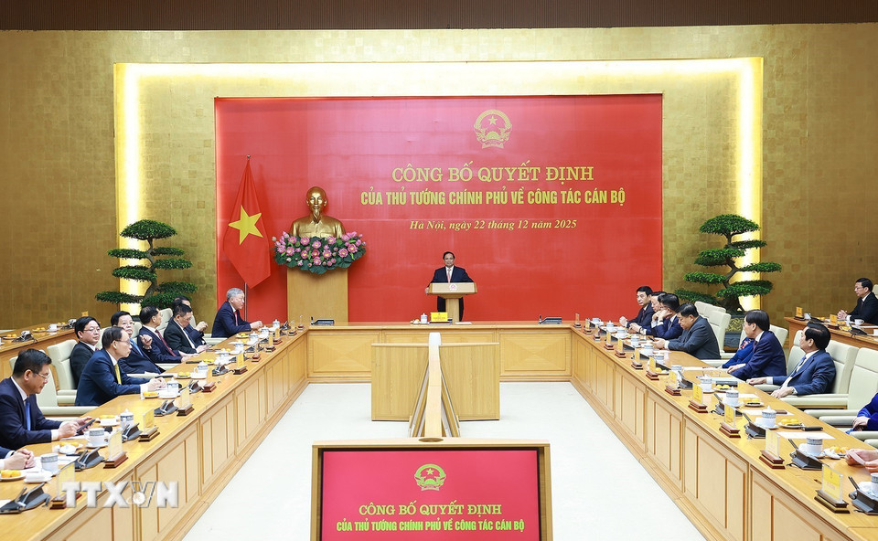 Lễ công bố Quyết định của Thủ tướng Chính phủ về công tác cán bộ. (Ảnh: Dương Giang/TTXVN)