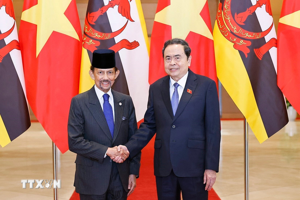Chủ tịch Quốc hội Trần Thanh Mẫn hội kiến Quốc vương Brunei Darussalam Haji Hassanal Bolkiah. (Ảnh: Doãn Tấn/TTXVN)