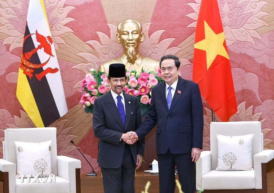 Chủ tịch Quốc hội Trần Thanh Mẫn hội kiến Quốc vương Brunei Darussalam Haji Hassanal Bolkiah. (Ảnh: Doãn Tấn/TTXVN)
