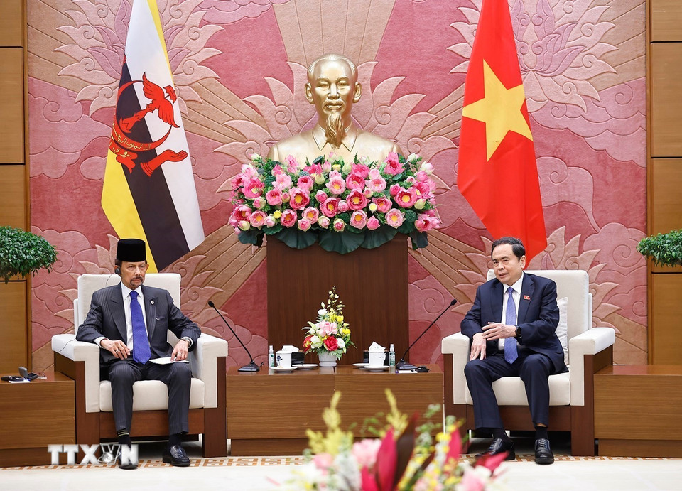 Chủ tịch Quốc hội Trần Thanh Mẫn hội kiến Quốc vương Brunei Darussalam Haji Hassanal Bolkiah. (Ảnh: Doãn Tấn/TTXVN)