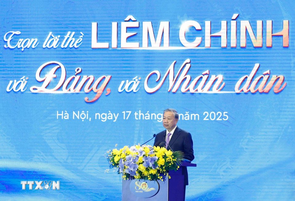 Tổng Bí thư Tô Lâm phát biểu tại Lễ kỷ niệm 80 năm Ngày truyền thống Thanh tra Việt Nam. (Ảnh: Thống Nhất/TTXVN)