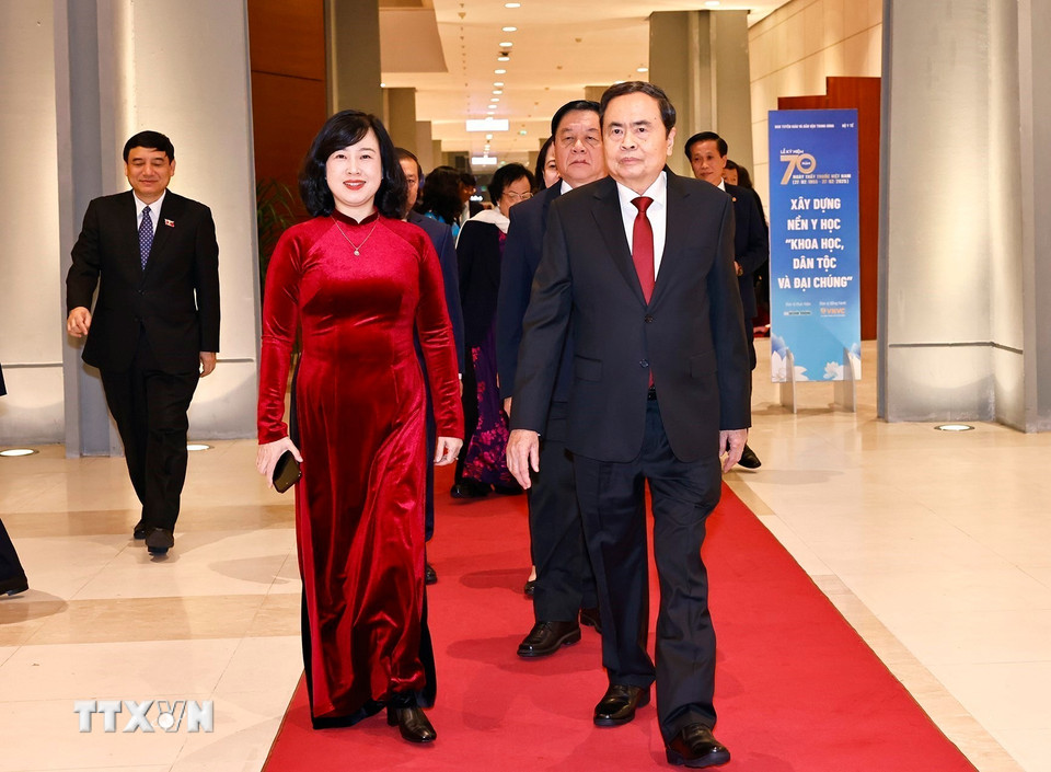 Chủ tịch Quốc hội Trần Thanh Mẫn dự Lễ Kỷ niệm.(Ảnh: Doãn Tấn/TTXVN)