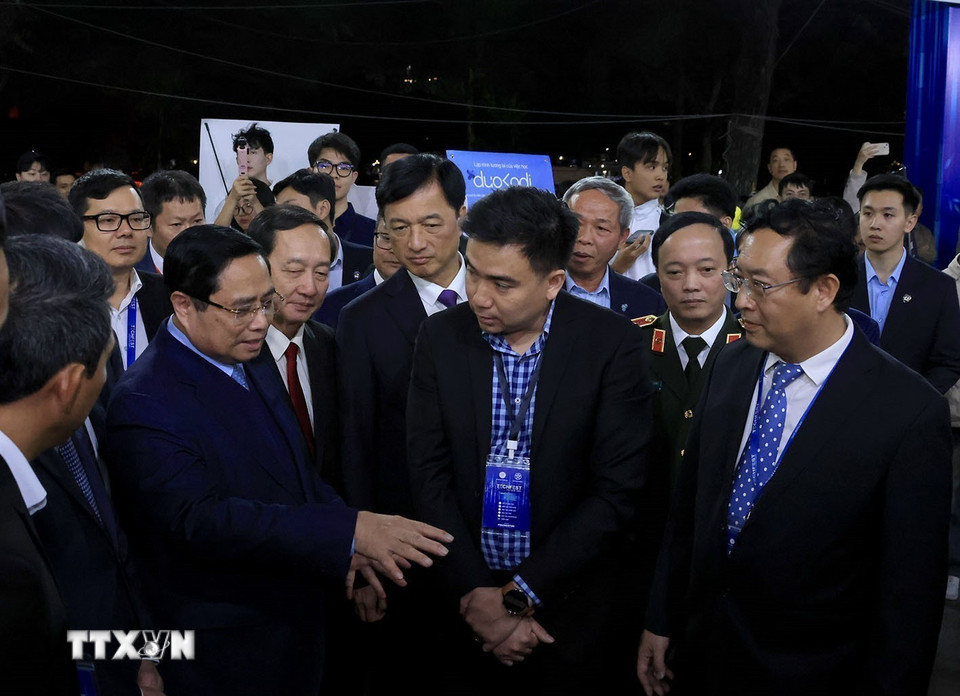 Thủ tướng Phạm Minh Chính tới dự lễ khai mạc TECHFEST VIETNAM 2025. (Ảnh: Tuấn Anh/TTXVN)
