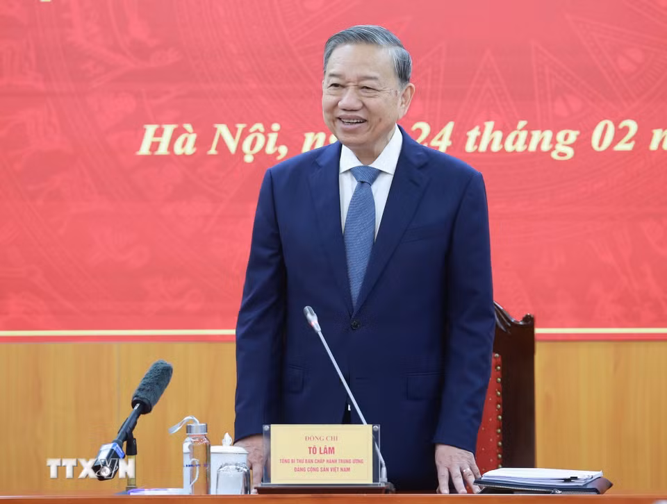 Tổng Bí thư Tô Lâm phát biểu chỉ đạo tại buổi làm việc. (Ảnh: Thống Nhất/TTXVN)