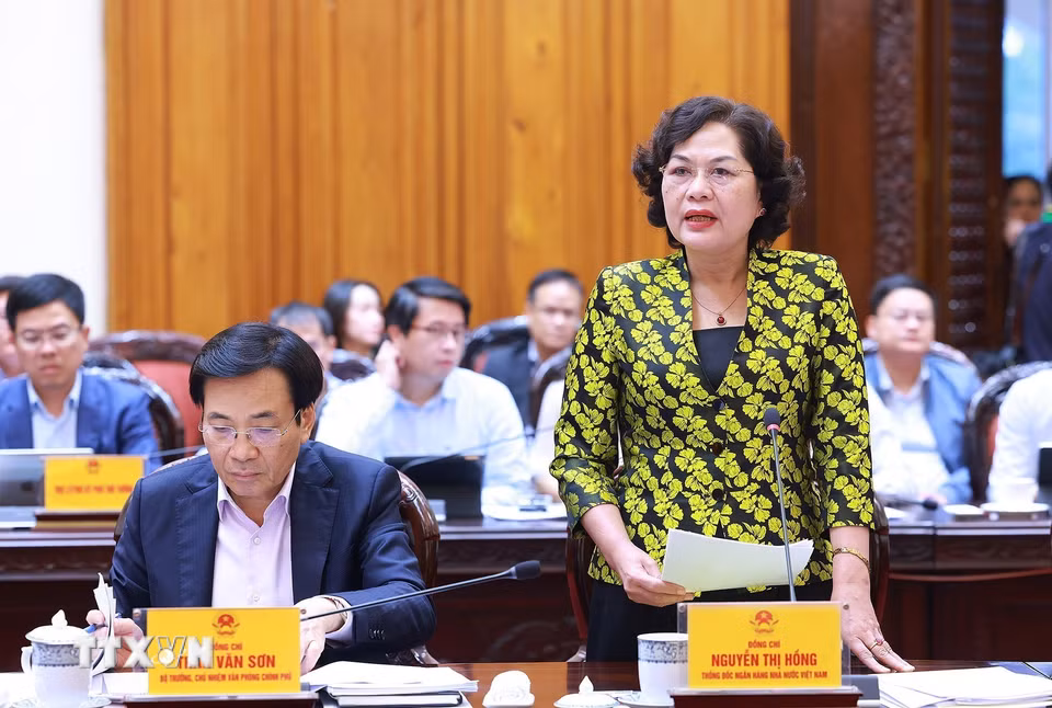 Thống đốc Ngân hàng Nhà nước Việt Nam Nguyễn Thị Hồng phát biểu. (Ảnh: Dương Giang/TTXVN)
