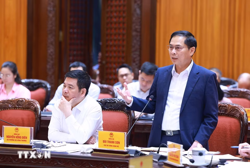 Phó Thủ tướng, Bộ trưởng Ngoại giao Bùi Thanh Sơn phát biểu. (Ảnh: Dương Giang/TTXVN)