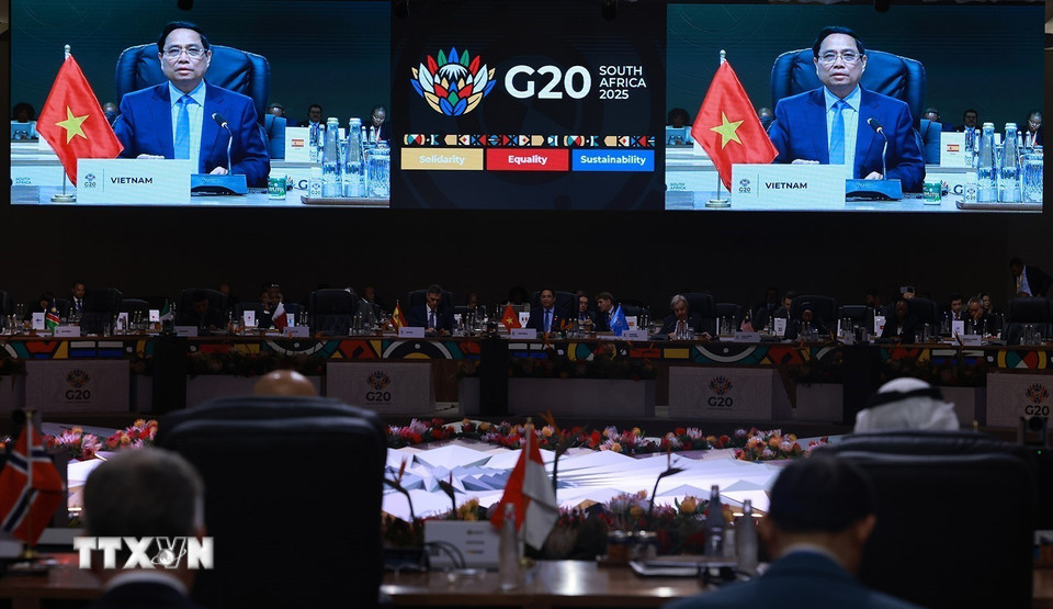 Thủ tướng Phạm Minh Chính phát biểu tại Phiên thảo luận III Hội nghị Thượng đỉnh G20. (Ảnh: Dương Giang/TTXVN)