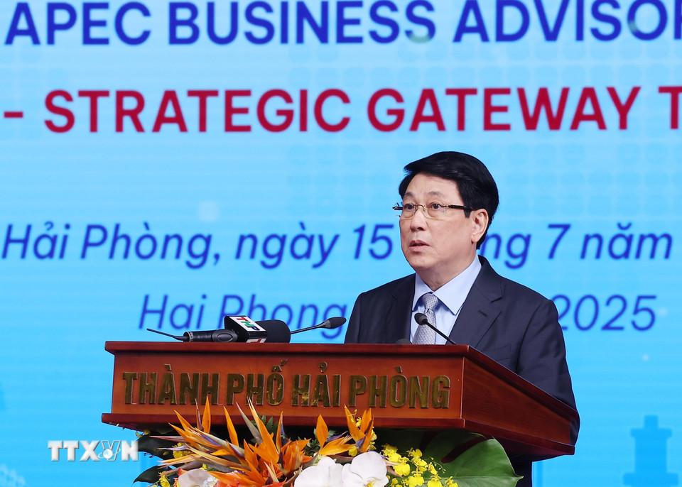 Chủ tịch nước Lương Cường phát biểu. (Ảnh: Lâm Khánh/TTXVN)