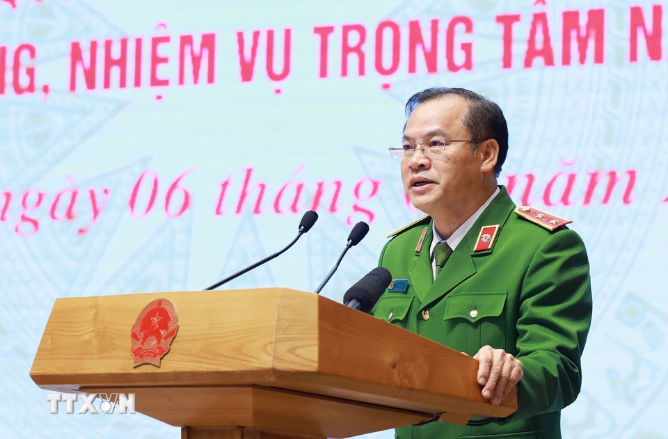 Trung tướng Nguyễn Văn Long, Thứ trưởng Bộ Công an phát biểu. (Ảnh: Dương Giang/TTXVN)