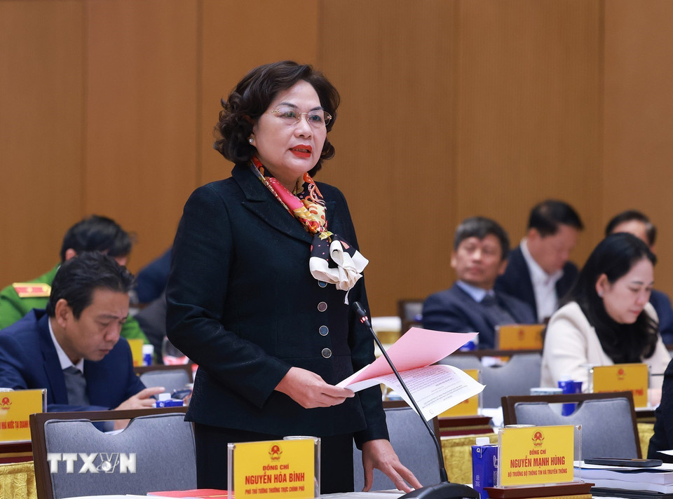 Thống đốc Ngân hàng Nhà nước Việt Nam Nguyễn Thị Hồng phát biểu. (Ảnh: Dương Giang/TTXVN)