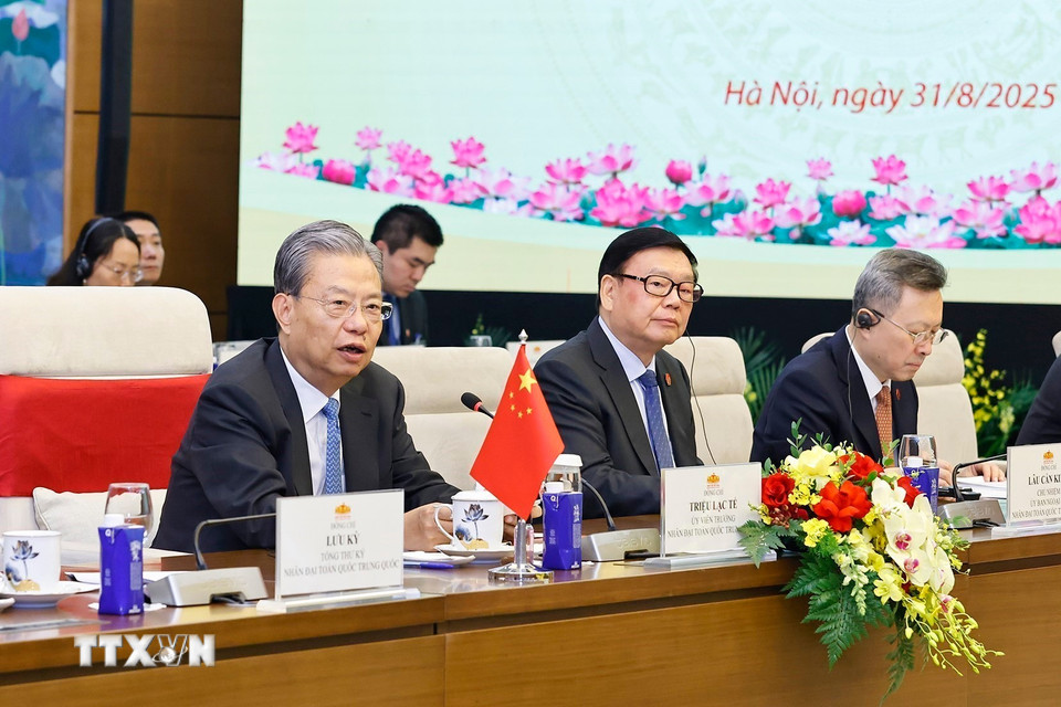 Ủy viên trưởng Nhân đại toàn quốc Trung Quốc Triệu Lạc Tế phát biểu. (Ảnh: Doãn Tấn/TTXVN)