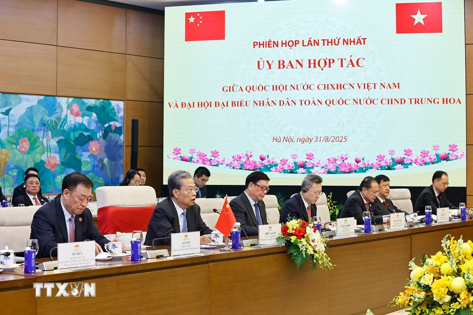 Ủy viên trưởng Nhân đại toàn quốc Trung Quốc Triệu Lạc Tế phát biểu. (Ảnh: Doãn Tấn/TTXVN)