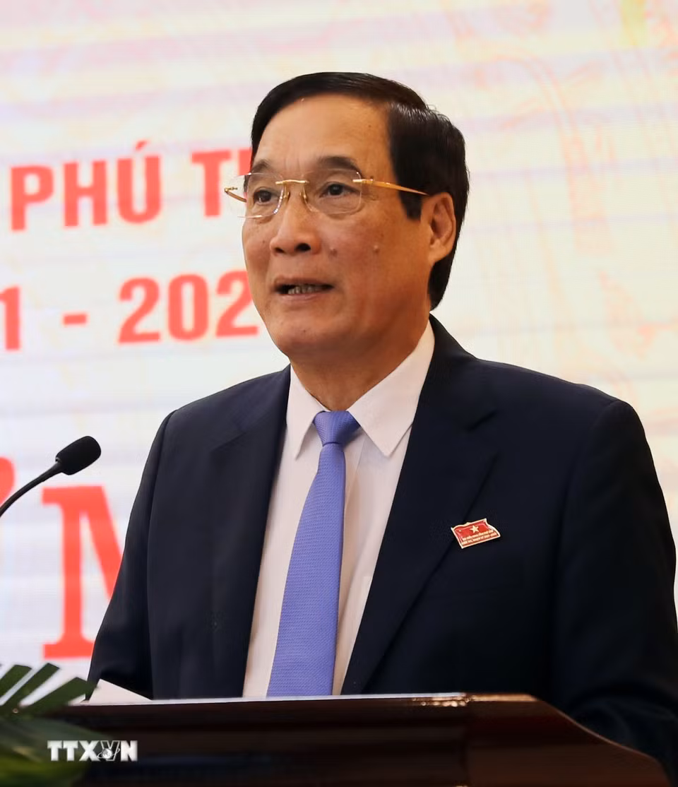 Ông Bùi Minh Châu, Ủy viên Trung ương Đảng, đại biểu Quốc hội khóa XV, giữ chức vụ Trưởng Đoàn đại biểu Quốc hội khóa XV tỉnh Phú Thọ. (Ảnh: Tạ Toàn/TTXVN)