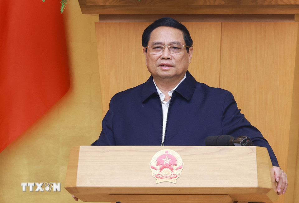 Thủ tướng Phạm Minh Chính chủ trì phiên họp Chính phủ chuyên đề về xây dựng pháp luật tháng 1/2025. (Ảnh: Dương Giang/TTXVN)
