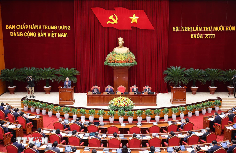 Phiên khai mạc Hội nghị lần thứ 14 Ban Chấp hành Trung ương Đảng khóa XIII. (Ảnh: Lâm Khánh/TTXVN)