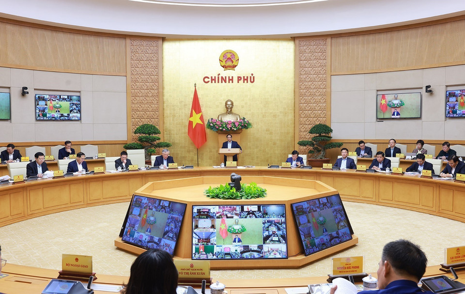 Thủ tướng Phạm Minh Chính chủ trì Phiên họp Chính phủ thường kỳ tháng 2/2025. (Ảnh: Dương Giang/TTXVN)