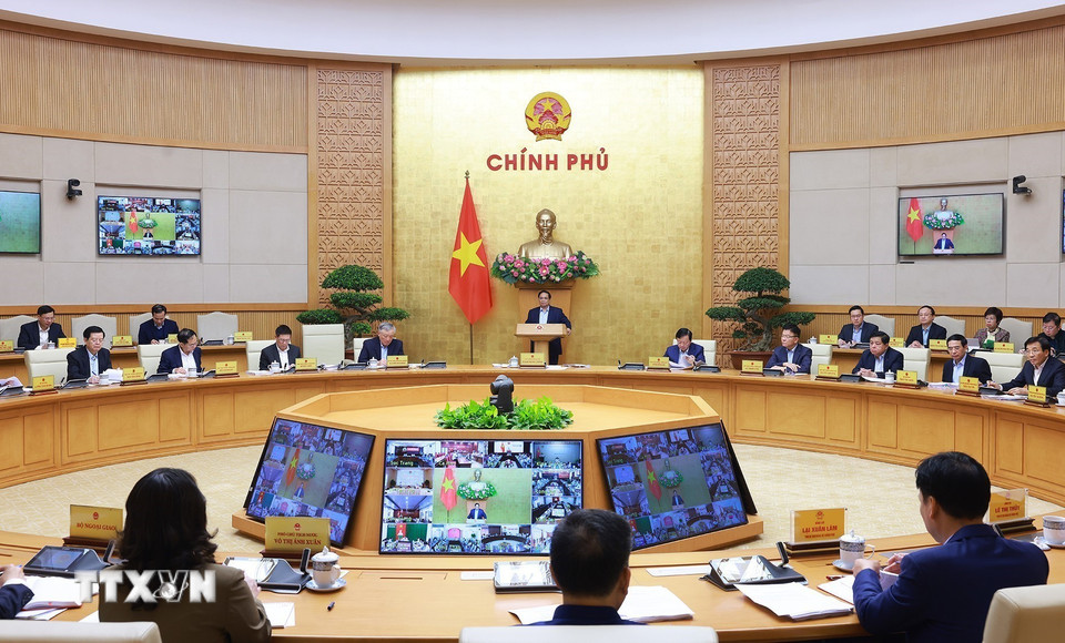Thủ tướng Phạm Minh Chính chủ trì Phiên họp Chính phủ thường kỳ tháng 2/2025. (Ảnh: Dương Giang/TTXVN)