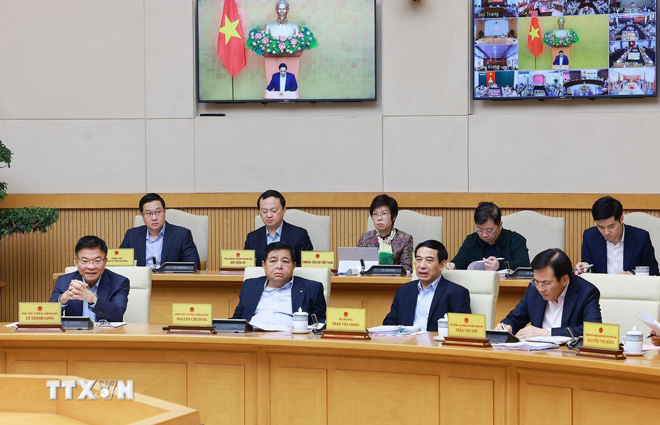 Các Phó Thủ tướng, Bộ trưởng, thủ trưởng các cơ quan thuộc Chính phủ tham dự Phiên họp Chính phủ thường kỳ tháng 2 năm 2025. (Ảnh: Dương Giang/TTXVN)