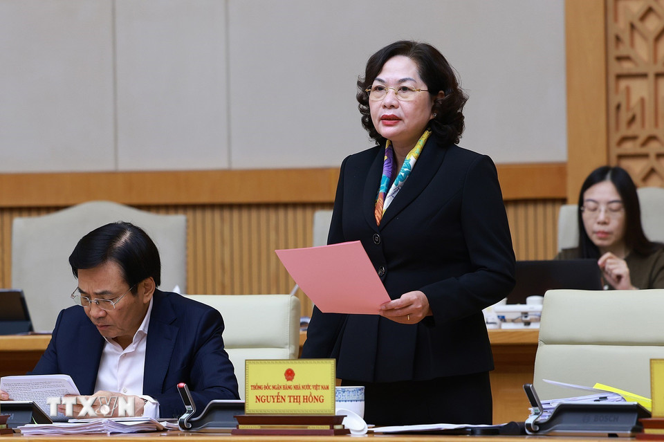 Thống đốc Ngân hàng Nhà nước Việt Nam Nguyễn Thị Hồng phát biểu. (Ảnh: Dương Giang/TTXVN)