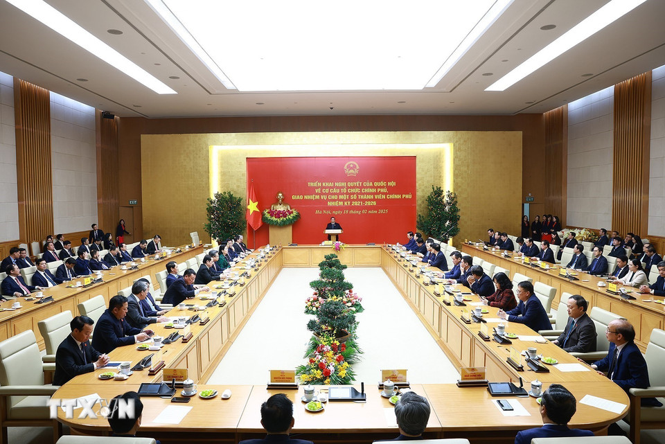 Hội nghị triển khai Nghị quyết của Quốc hội về cơ cấu tổ chức Chính phủ. (Ảnh: Dương Giang/TTXVN)