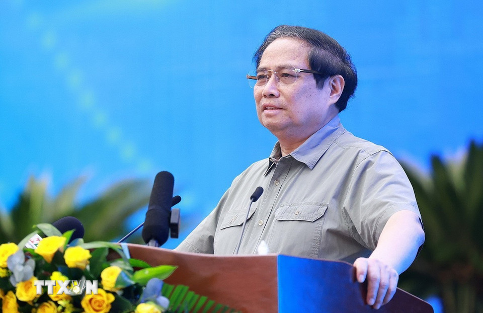 Thủ tướng Phạm Minh Chính phát biểu tại Hội nghị công bố quy hoạch Thành phố Hồ Chí Minh. (Ảnh: Dương Giang/TTXVN)