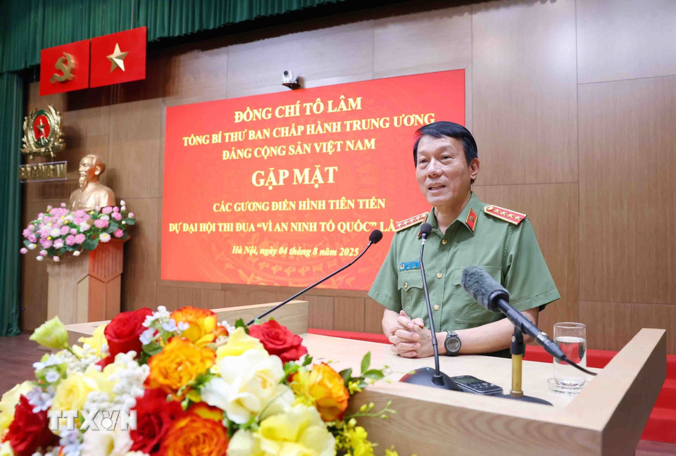Đại tướng Lương Tam Quang, Bộ trưởng Bộ Công an phát biểu. (Ảnh: Phạm Kiên/TTXVN)