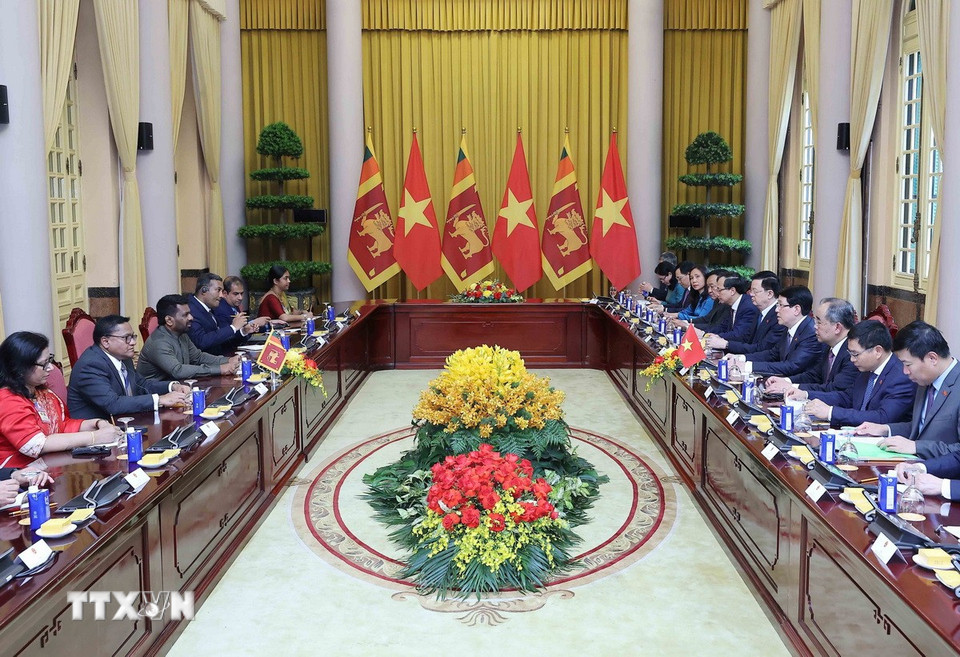 Chủ tịch nước Lương Cường hội đàm với Tổng thống Sri Lanka Anura Kumara Dissanayaka. (Ảnh: Lâm Khánh/TTXVN)