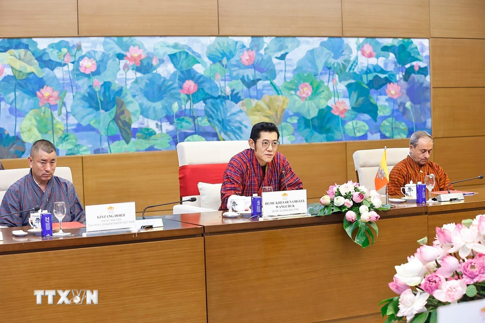 Quốc vương Bhutan Jigme Khesar Namgyel Wangchuck phát biểu. (Ảnh: Doãn Tấn/TTXVN)