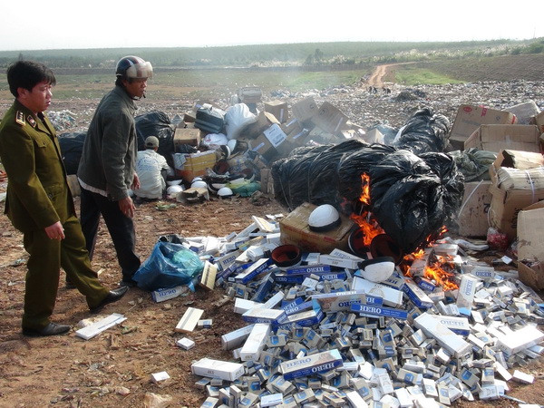 Tiêu hủy hơn 20 loại hàng giả, hàng cấm, hàng kém chất lượng ảnh 1