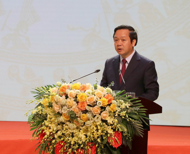 Chủ tịch Ủy ban Nhân dân tỉnh Ninh Bình Phạm Quang Ngọc phát biểu tại Lễ kỷ niệm. (Ảnh: Thùy Dung/TTXVN) ttxvn_2806_ninh binh (2).jpg